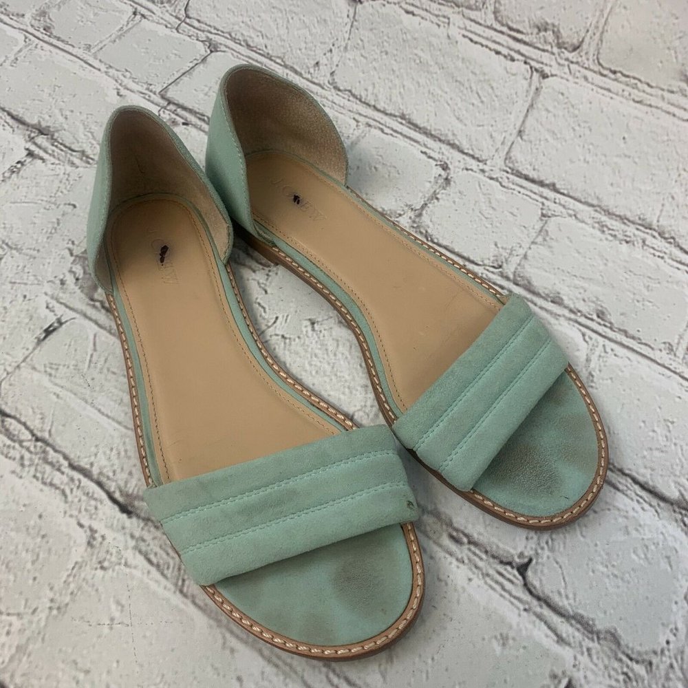 J. Crew Hayes Sandals Flats Blue Suede Slip On Sho